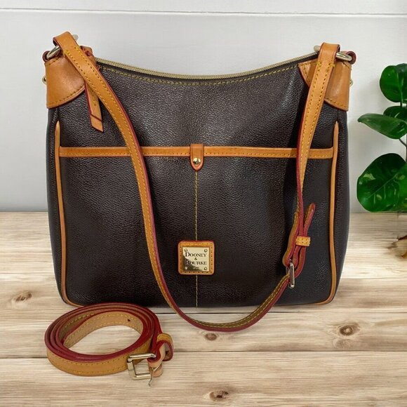 Dooney & Bourke Pebble Grain Kimberly Crossbody Bag Brown With British Tan Trim - Picture 1 of 11